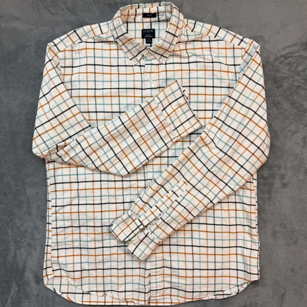 J.Crew Flex Oxford Shirt Size XL Slim Plaid Button Down Long Sleeve